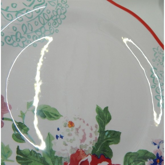 Pioneer Woman Country Garden Floral Dinner Plates Set of 2 Scalloped Red Trim - Picture 9 of 12